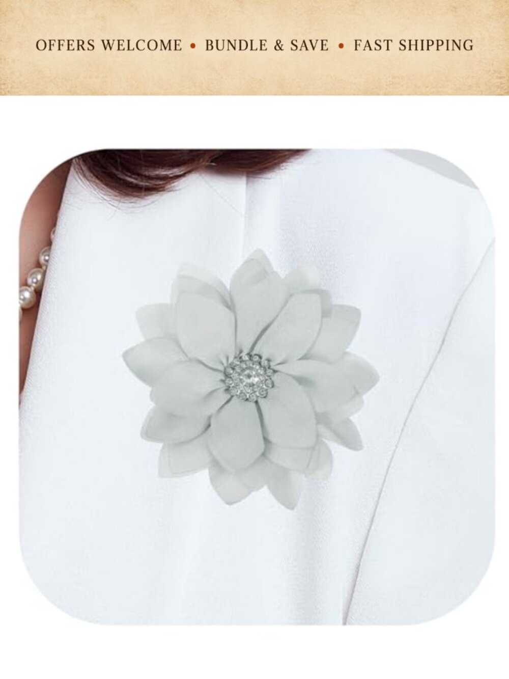 PATIKIL Satin Fabric Flower Brooch Pin Crystal Lotus Large Elegant Women